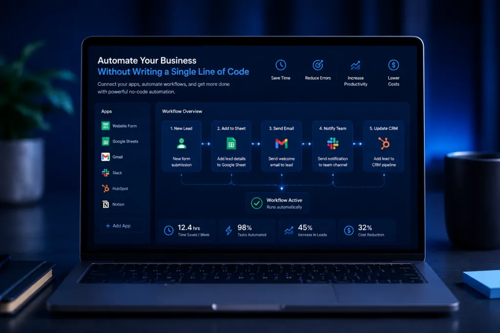 No-Code Automation Workflow Dashboard Graphic