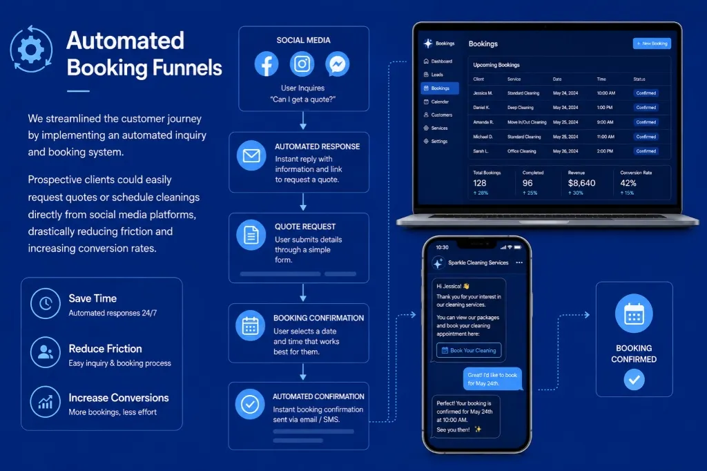 Automated Booking Funnels and Dashboards for Cleaning Services