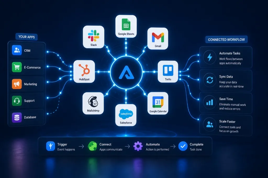 Business App Integration Connected Workflow Diagram Graphic