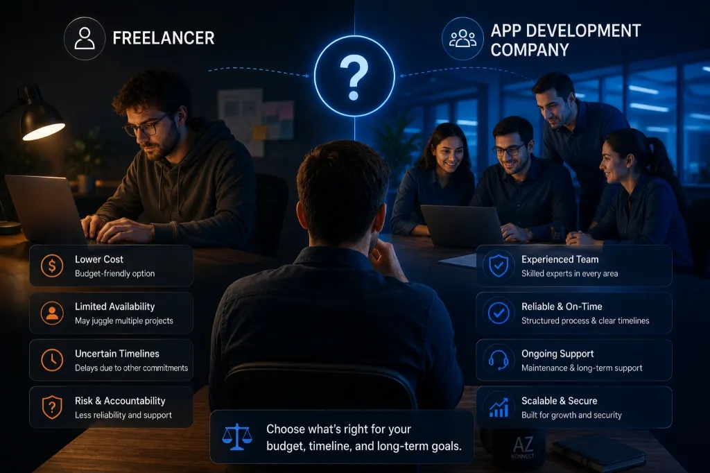 Freelancer vs App Development Company Comparison Graphic